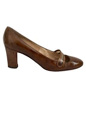 Vintage 60's Gamins Mod Tortoise Patent Leather Coated Mary Jane Pumps Geo Heel